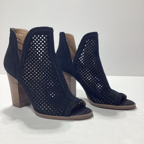 Lucky Brand Black Faux Suede and Leather Open Toe Booties Size 10 - Picture 1 of 6